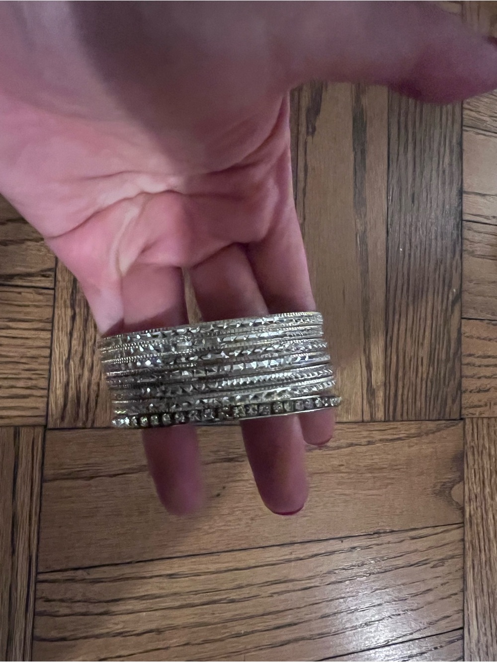 Silver Multi-Row Crystal Bangle Bracelet